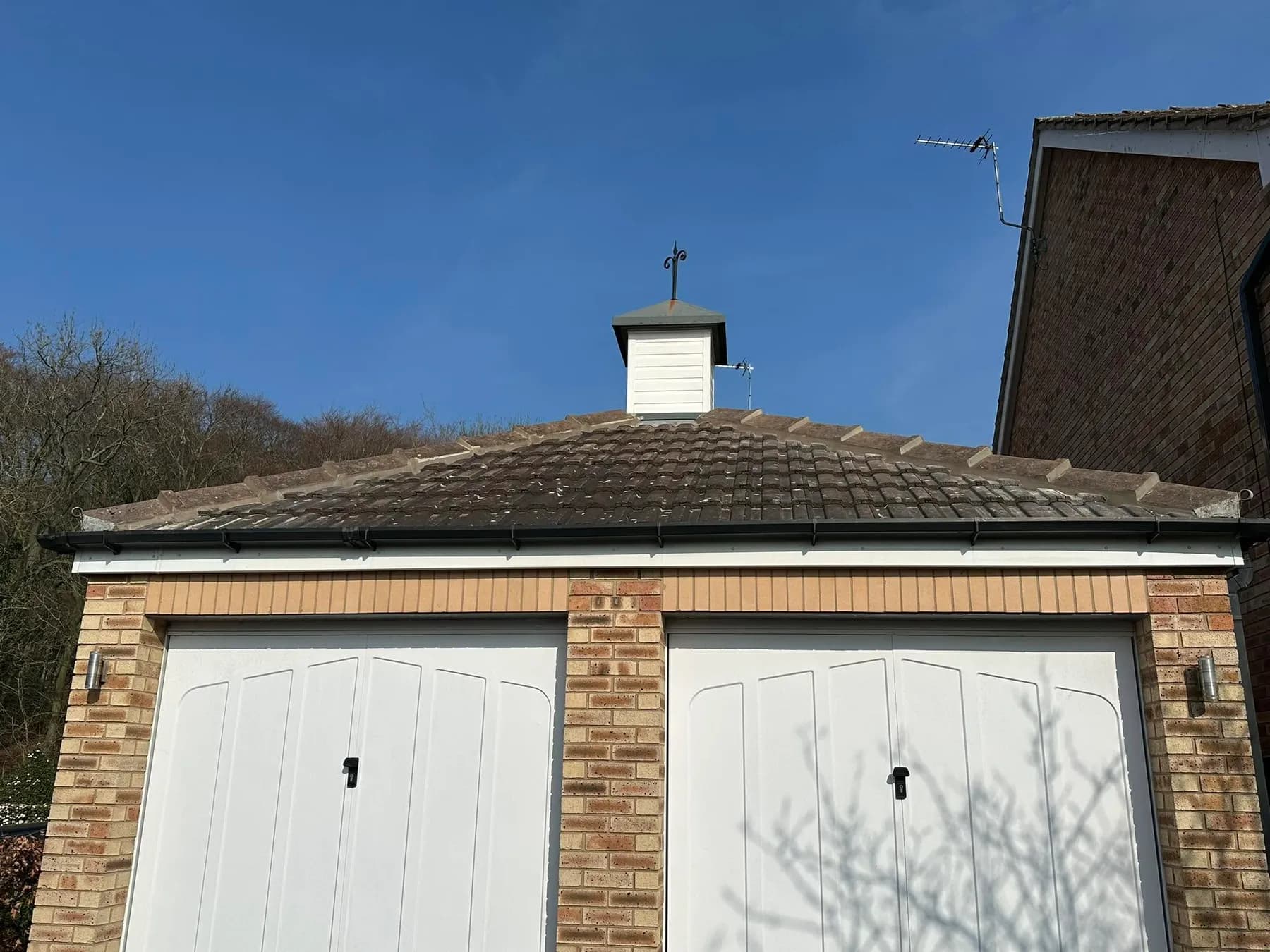 A double garage with its ridge re-bedded